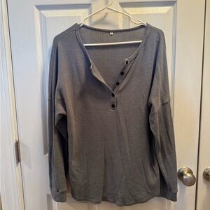 Women’s Amazon Grayish-Blue Button-Down Henley Tunic Top: L